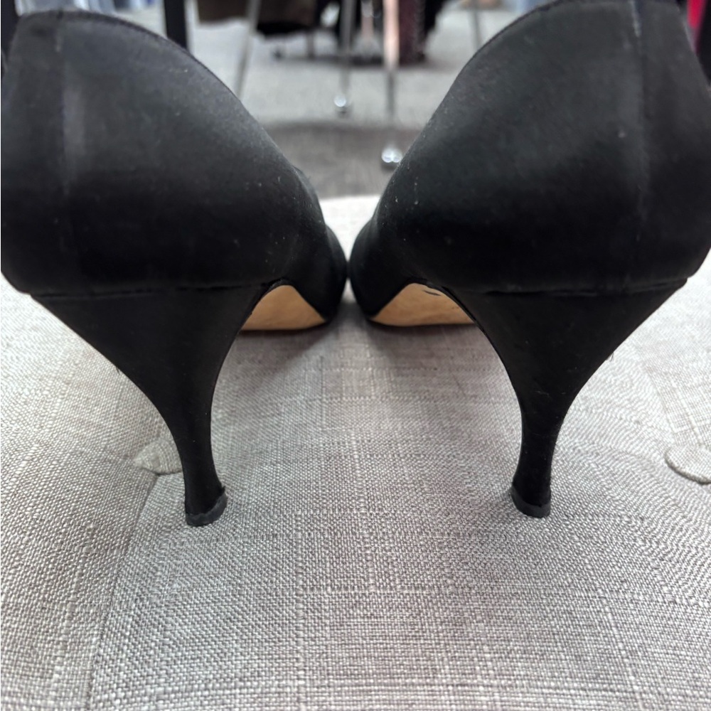 Silvia Fiorentina Black Satin Pointed Toe Heels SZ 11 Old Money - Picture 6 of 9